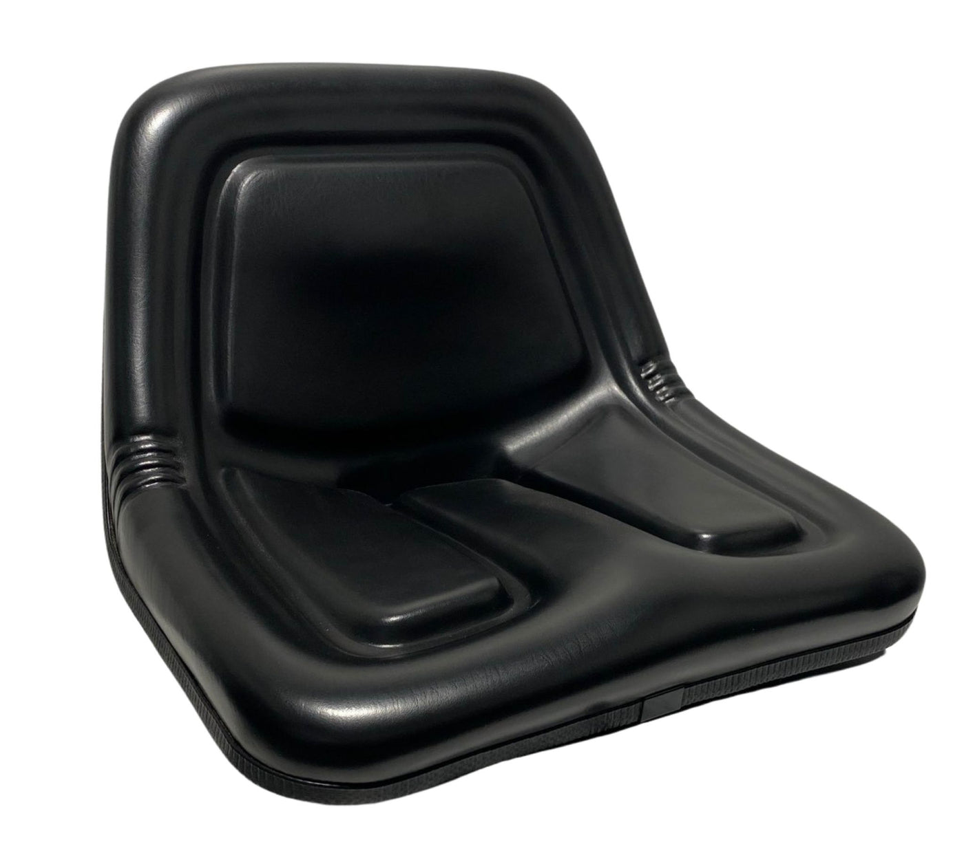 Right side profile of heavy-duty machinery pan seat in waterproof black PVC –quality design for agricultural and material handling equipment