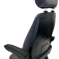 Rear view of SW8UA grey check fabric machinery seat showing seat back, headrest and durable upholstery. Ideal replacement for OEM seats.
