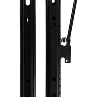 Top view of single-side locking slide rails showing durable off-road design with multiple mounting holes and 135mm seat adjustment range.