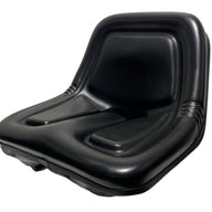 Left side profile of durable steel-frame pan seat with fixed backrest and single locking slide rails – suitable for compact tractors and mowers