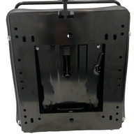 Top view of suspension seat base with removable mounting plate and multiple hole patterns for flexible seat installation