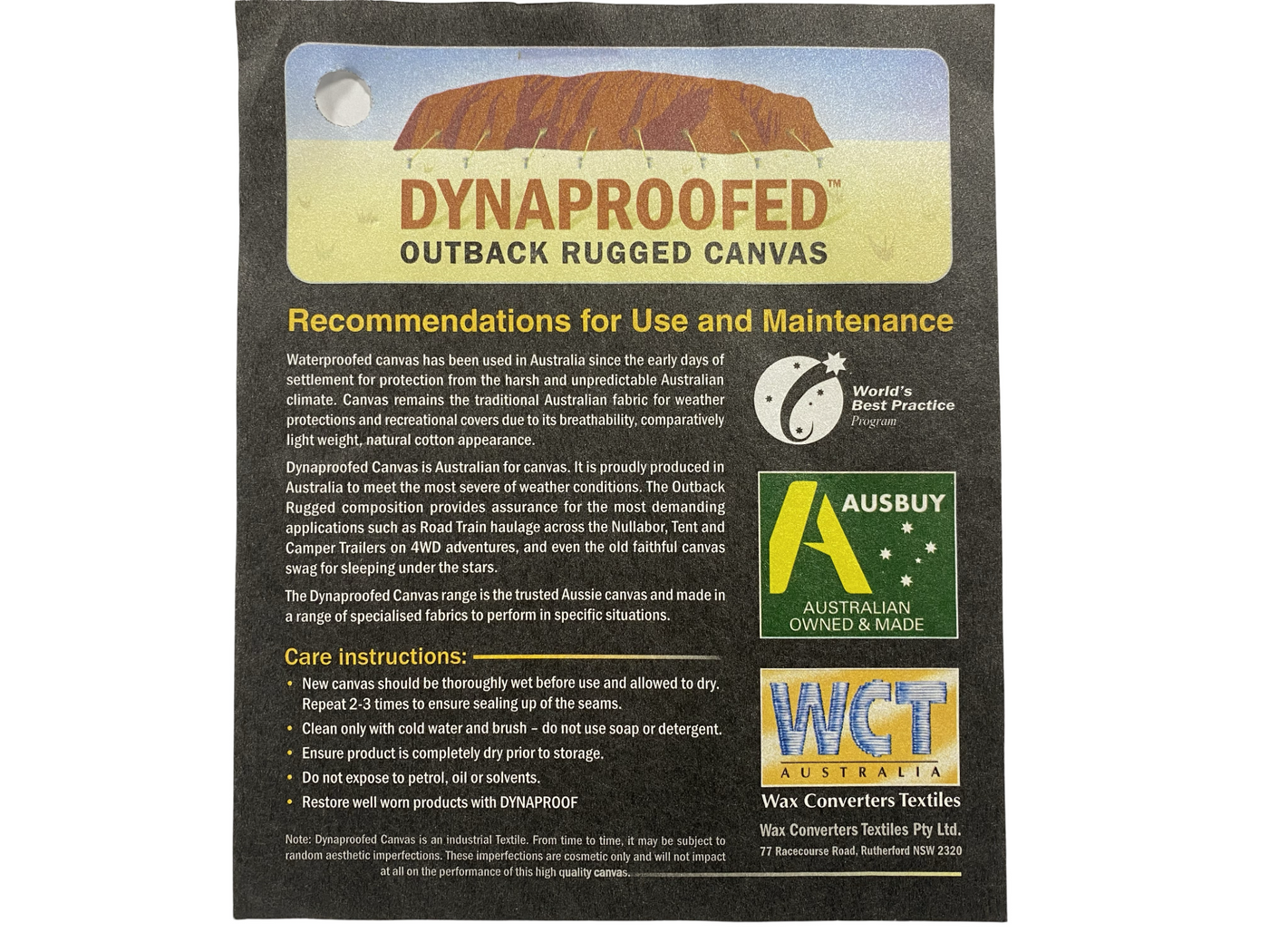 Dynaproofed fabric specifications and care instructions for the 3 piece Pilot Fabric Seatcover
