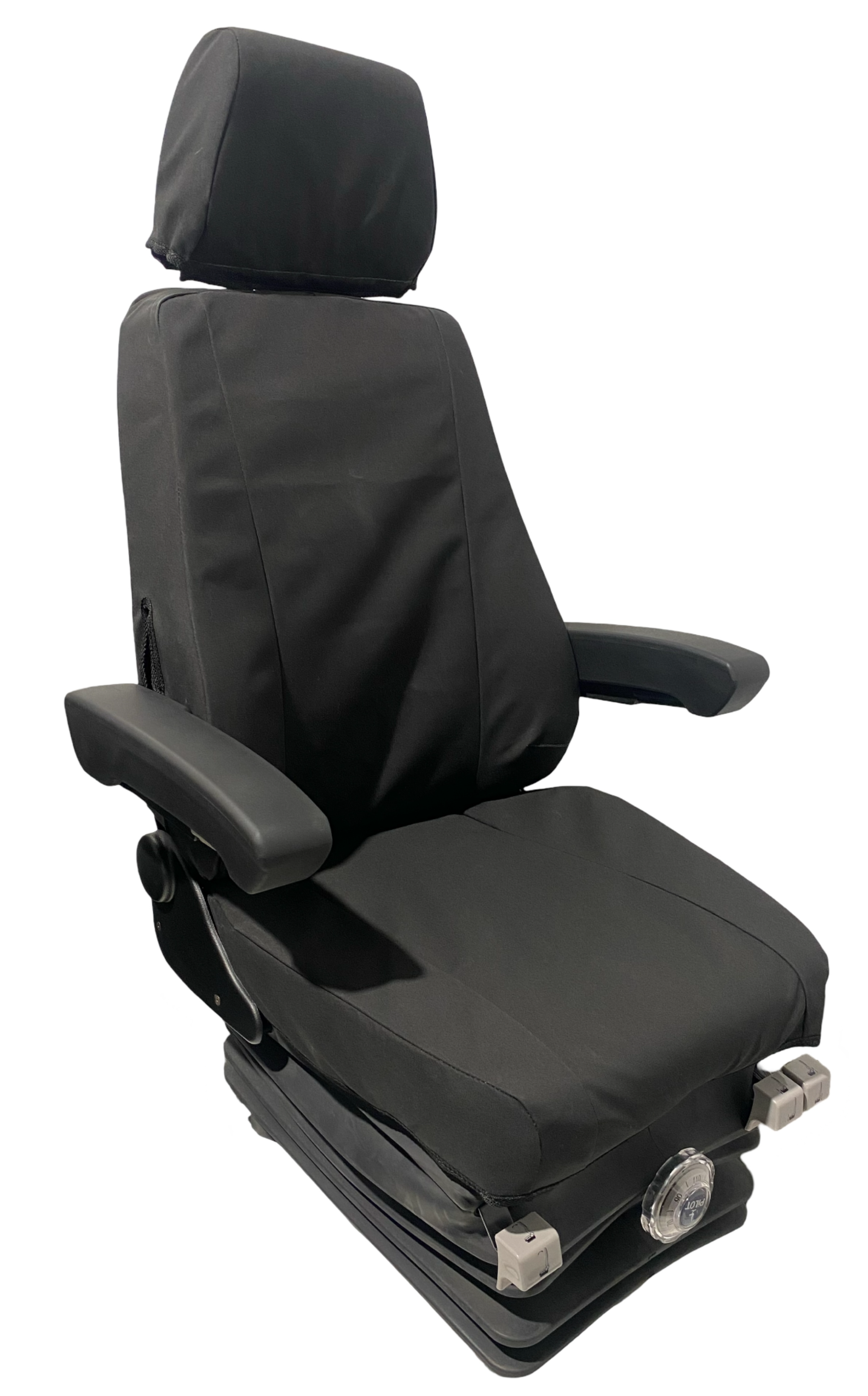 Side view of NZ-made 3-piece canvas seat cover – tailored fit for Pilot SG and SJ seats with waterproof Dynaproofed fabric