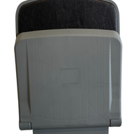 Side view of plastic flip-up seat in folded position – space-saving  design, durable ABS plastic with gas strut support for boats, machinery, and public transport