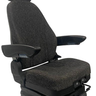 Right side profile of 12V air suspension seat in durable fabric trim with ergonomic adjustability and front-mounted controls