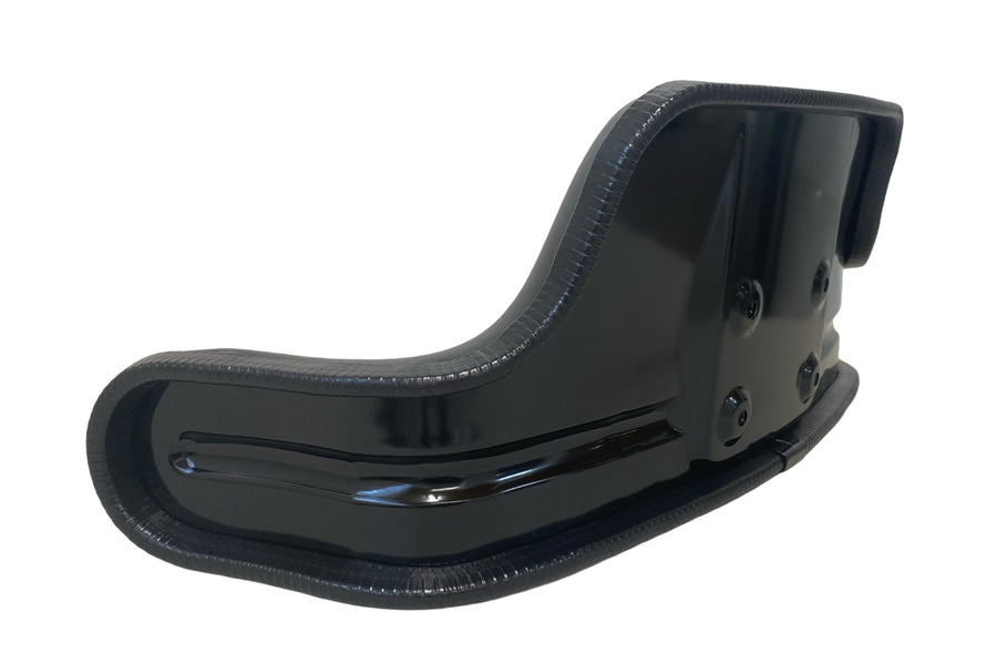 Side view of replacement tractor seat back cushion – black wrap-around PVC vinyl backrest for classic tractors including Ford, Massey Ferguson, and John Deere