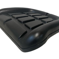 Side view of durable PVC tractor seat cushion with ergonomic padding and self draining design.