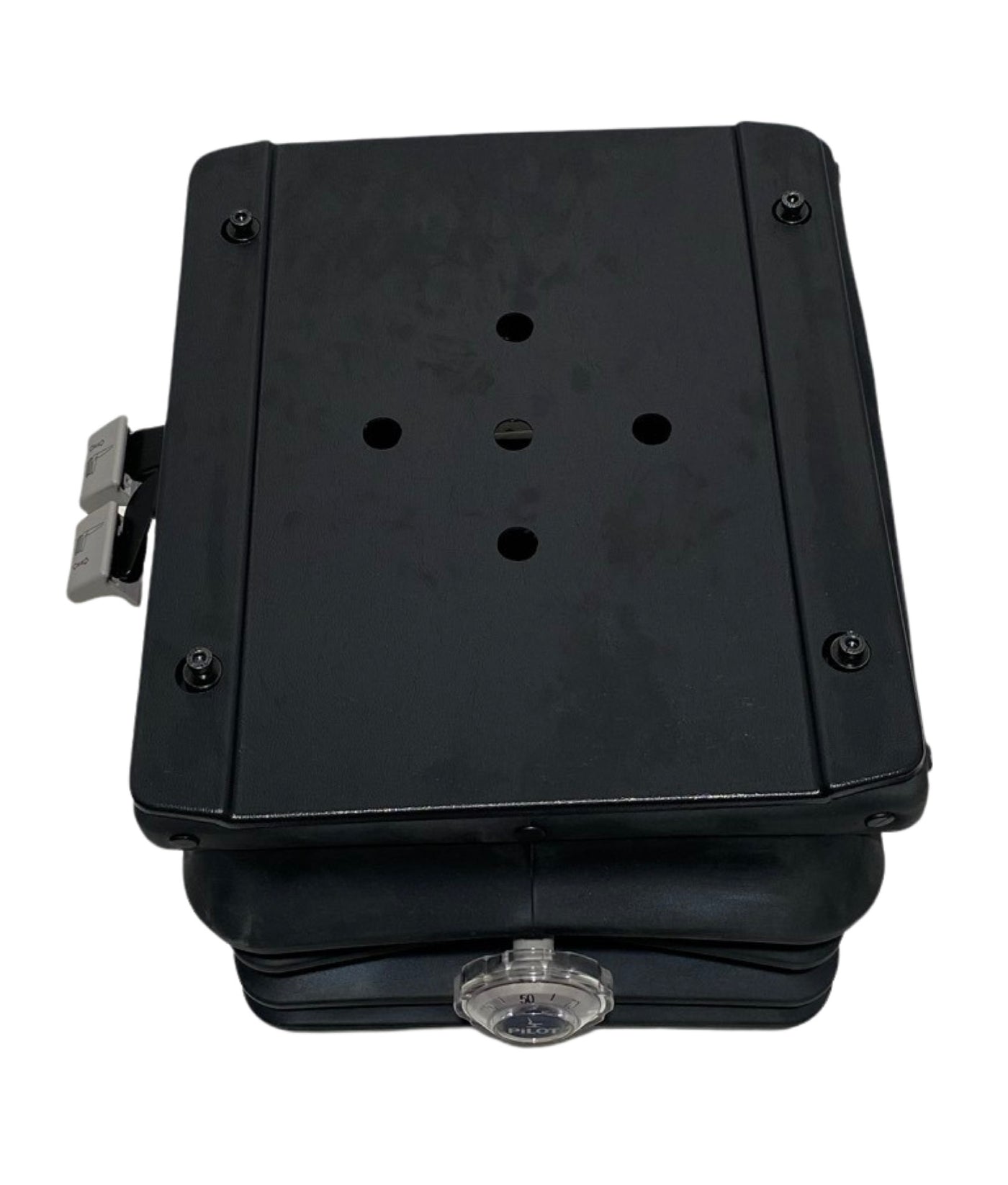 Top view of SC-BASE suspension seat base with mechanical tilt and adjustable weight settings 50–150kg