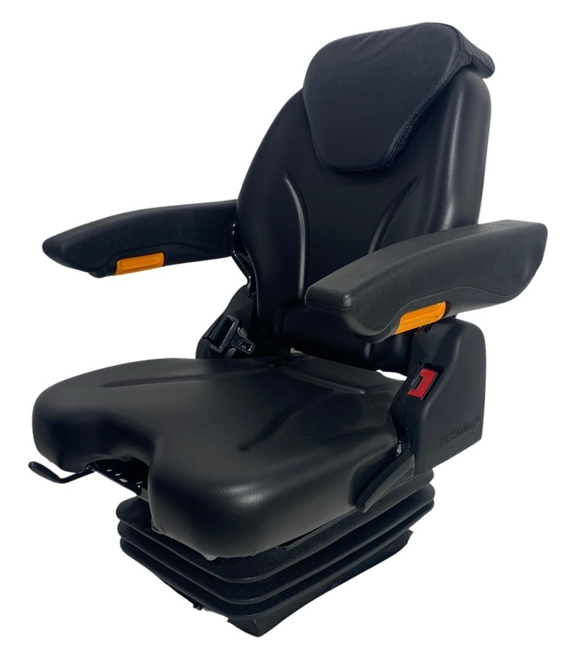 Left side view of SC10 mechanical suspension seat designed for Kubota tractors, horticultural machinery, and compact machinery equipment