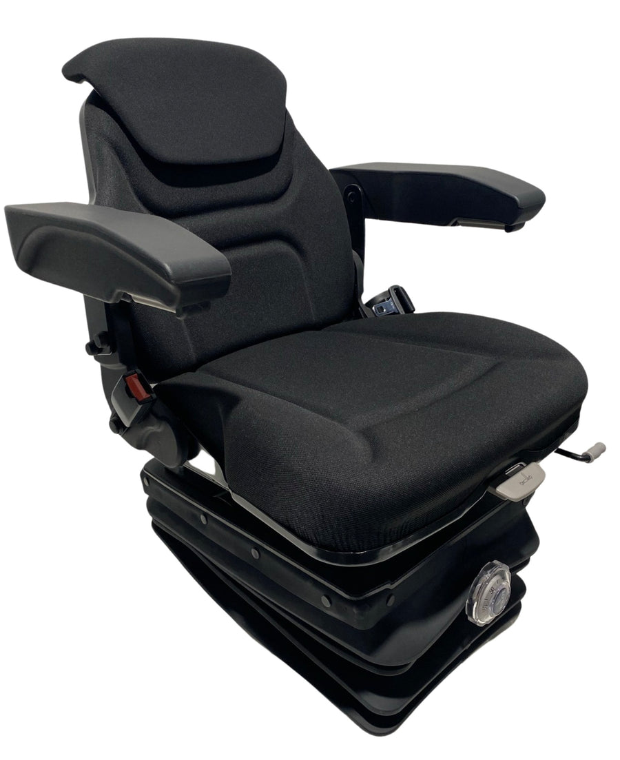 Right side profile of SC13 suspension seat with 360-degree turntable, adjustable height, and retractable lap seatbelt