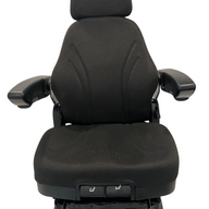 Front view of SC28 air suspension seat with black PU vinyl and fabric options for agricultural and construction machinery