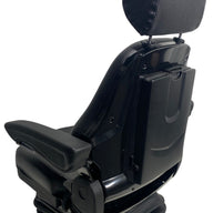 Rear view of SC28 seat with steel frame support and adjustable armrests for agricultural and construction machinery