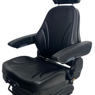 Left side view of SC28 mechanical suspension seat with strong steel-backed frame and waterproof upholstery