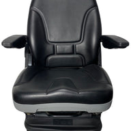 Front view of SHT-SC7 mechanical suspension seat with black PU vinyl and grey accents for tractors and small machinery