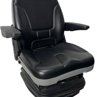 Right side profile of SHT-SC7 suspension seat showing adjustable backrest and armrests for operator comfort