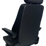 Rear view of SJ1-150 air suspension seat with integrated compressor and seatbelt compatibility for operator safety