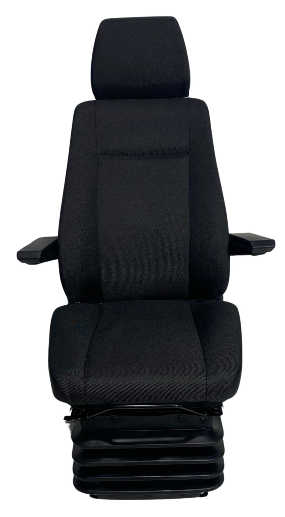 Front view of SJ1-150 air suspension seat with built-in 24V compressor – heavy-duty seat for large off-road machinery