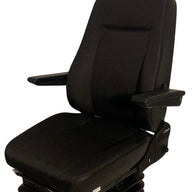 Left side view of SJ1-150 heavy machinery air suspension seat with headrest, lumbar support, and durable black fabric trim