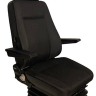 Right side profile of SJ1-150 air suspension seat showing side controls, adjustable armrests, and ergonomic backrest