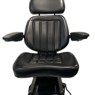 Front view of SN6 mechanical suspension seat in black waterproof PU vinyl – ideal for tractors, ride-on mowers, and small machinery