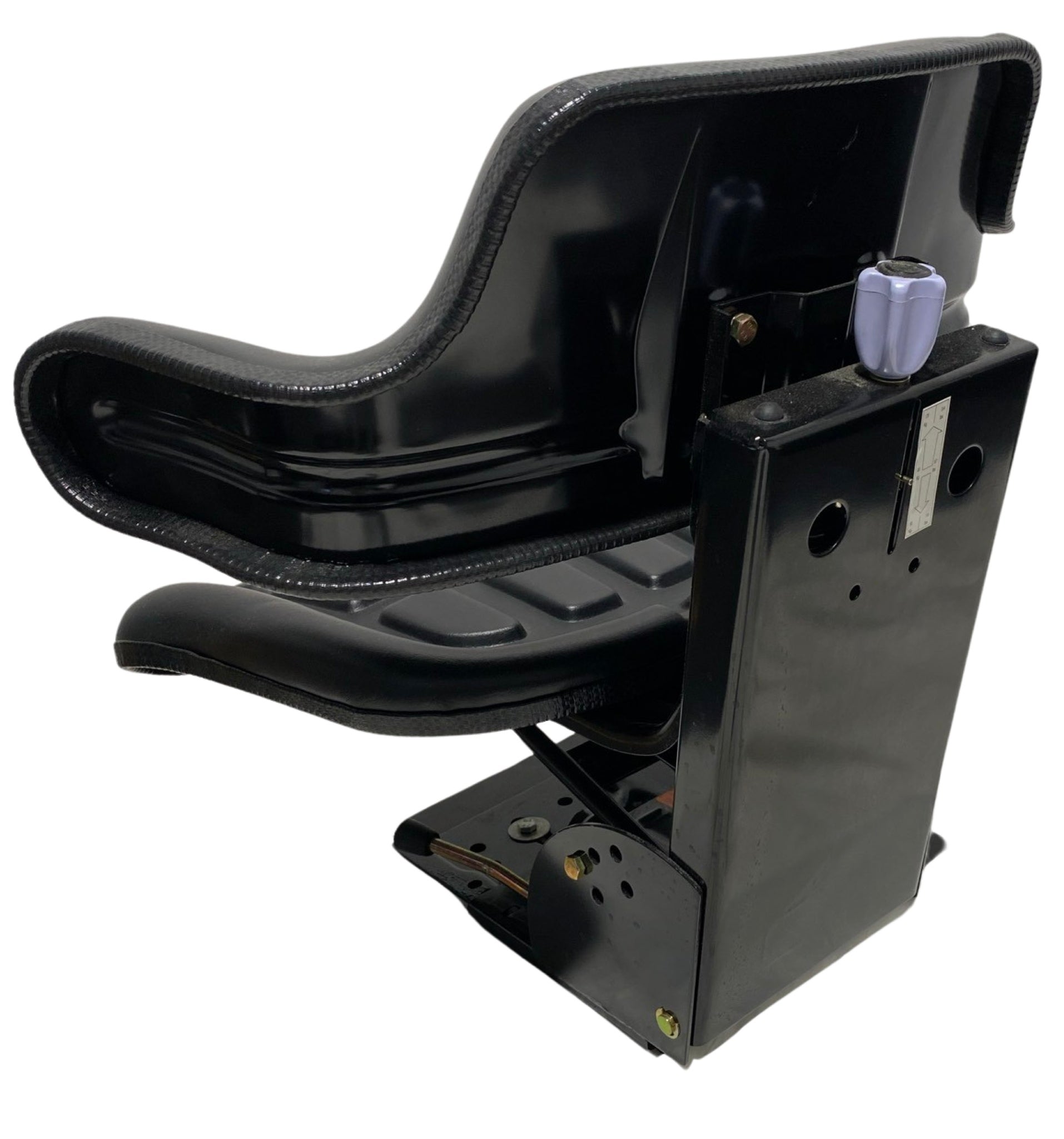 Rear view of SN7 suspension seat in waterproof PU vinyl with operator-friendly wrap-around design