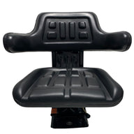 Front view of SN7 mechanical suspension tractor seat in black waterproof PU vinyl with wrap-around backrest