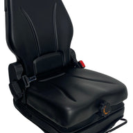 Right side profile of SW10 suspension seat showing low suspension height, adjustable backrest, and front control 