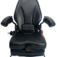 Front view of SW10A mechanical suspension seat with armrests and narrow design for small excavators and compact machinery