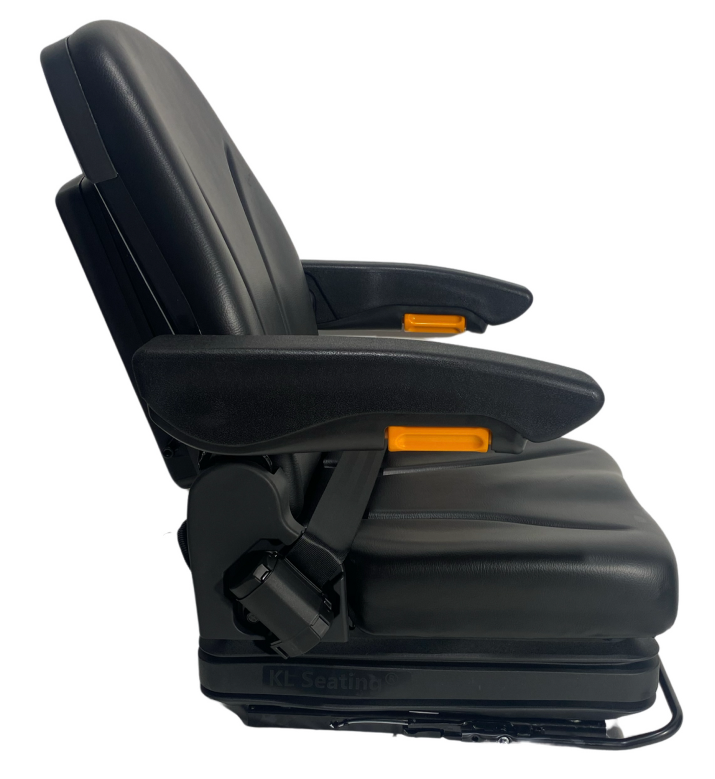 Side profile of SW10A mechanical suspension seat with ergonomic design, front controls, and durable PU vinyl covering