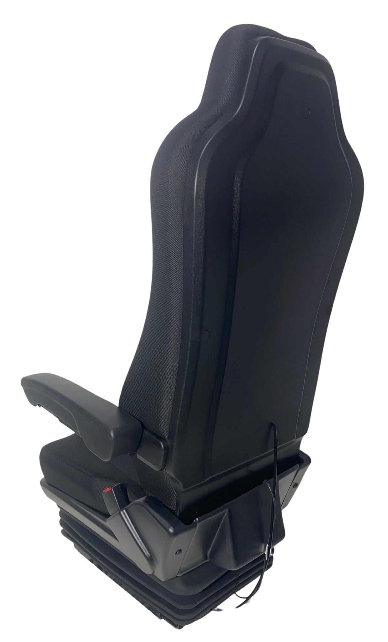 Rear view of SX8150 suspension seat with strong frame, integrated headrest, and double locking slide rails